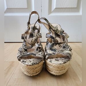 Boutique 9 Snakeskin Print Cork Wedge Sandals – Size 10